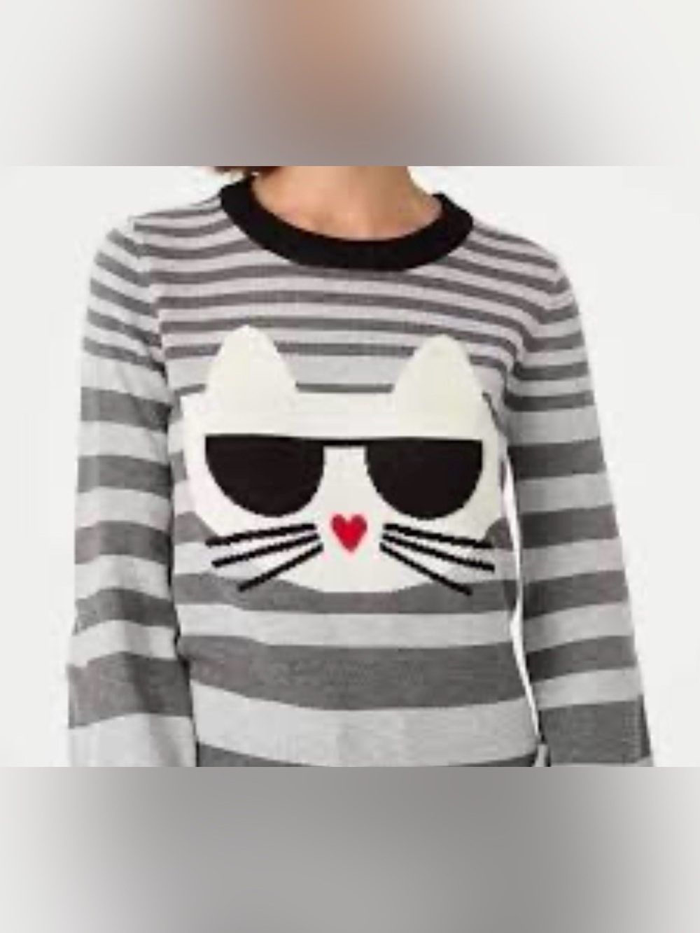 NWOT Karl Lagerfeld Paris Choupette Cat Striped Sweater Size XS